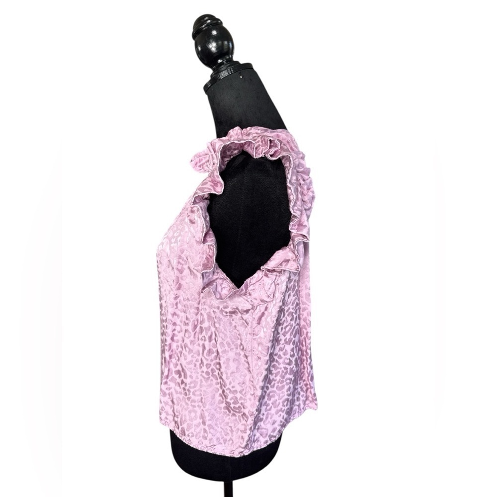 Karlie Lilac Leopard Jacquard Ruffle Sleeve Blouse Size Small - Picture 3 of 8